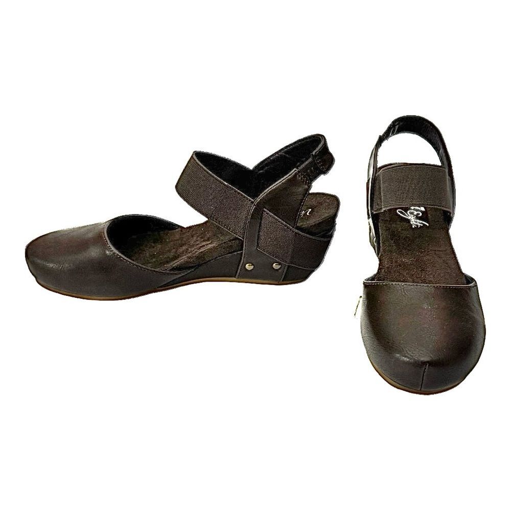 Vintage 7 Eight Brown Leather Wedge Sandals Women’s Size 6.5 Comfortable Chic - Picture 7 of 10
